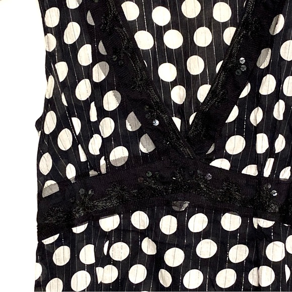 Cato Polka Dot Sequin Lace Trim Cami Tank Sleeveless Fitted V-Neck Blouse Top M - Picture 5 of 12